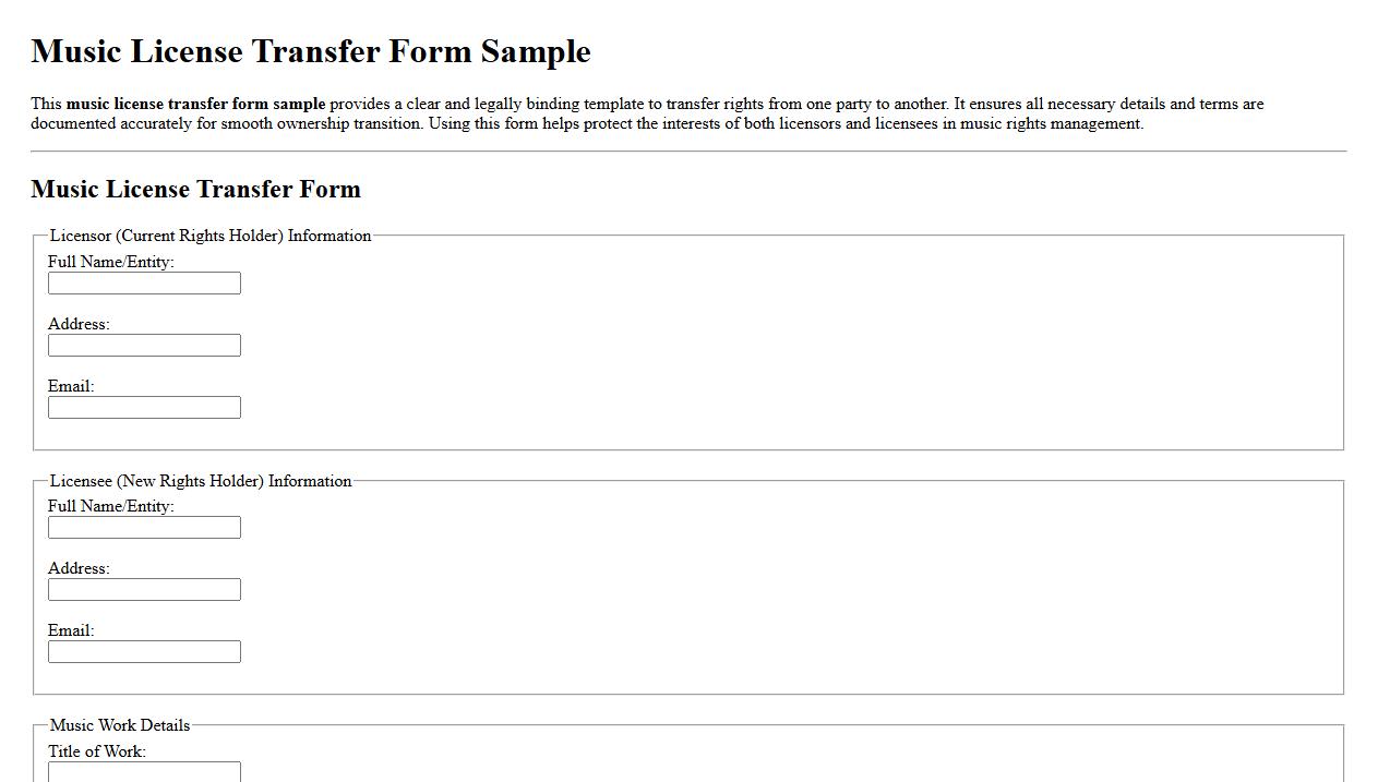 music license transfer form sample image preview