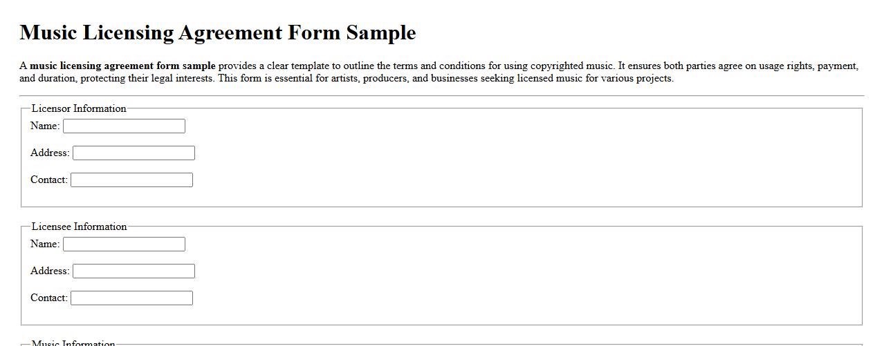 Music licensing agreement form sample image preview