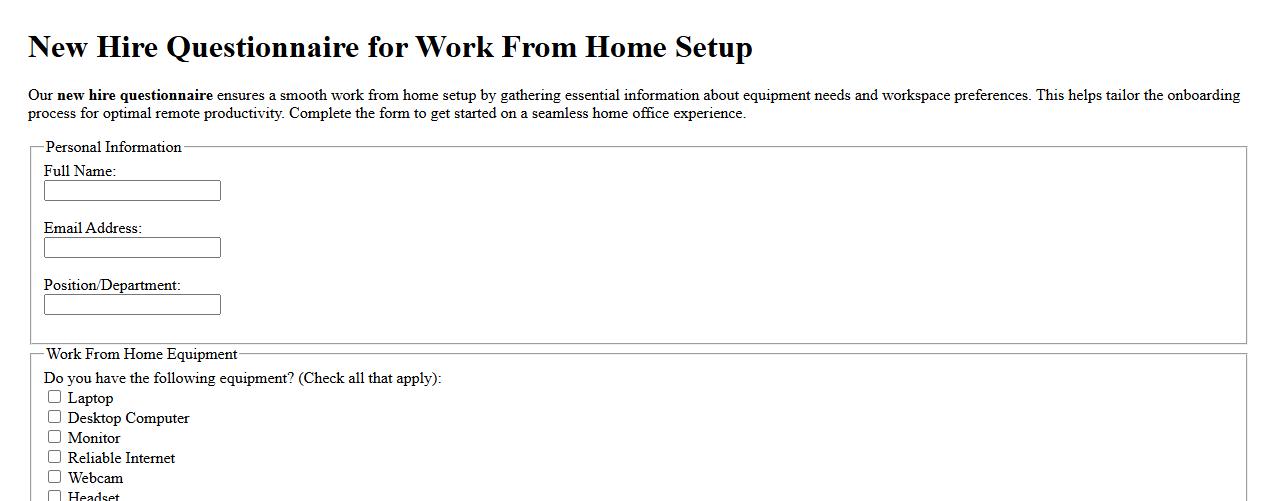 New hire questionnaire for work from home setup image preview