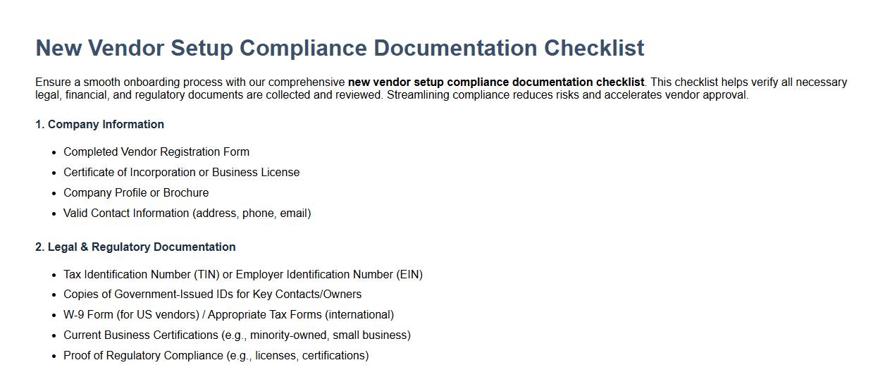 new vendor setup compliance documentation checklist image preview
