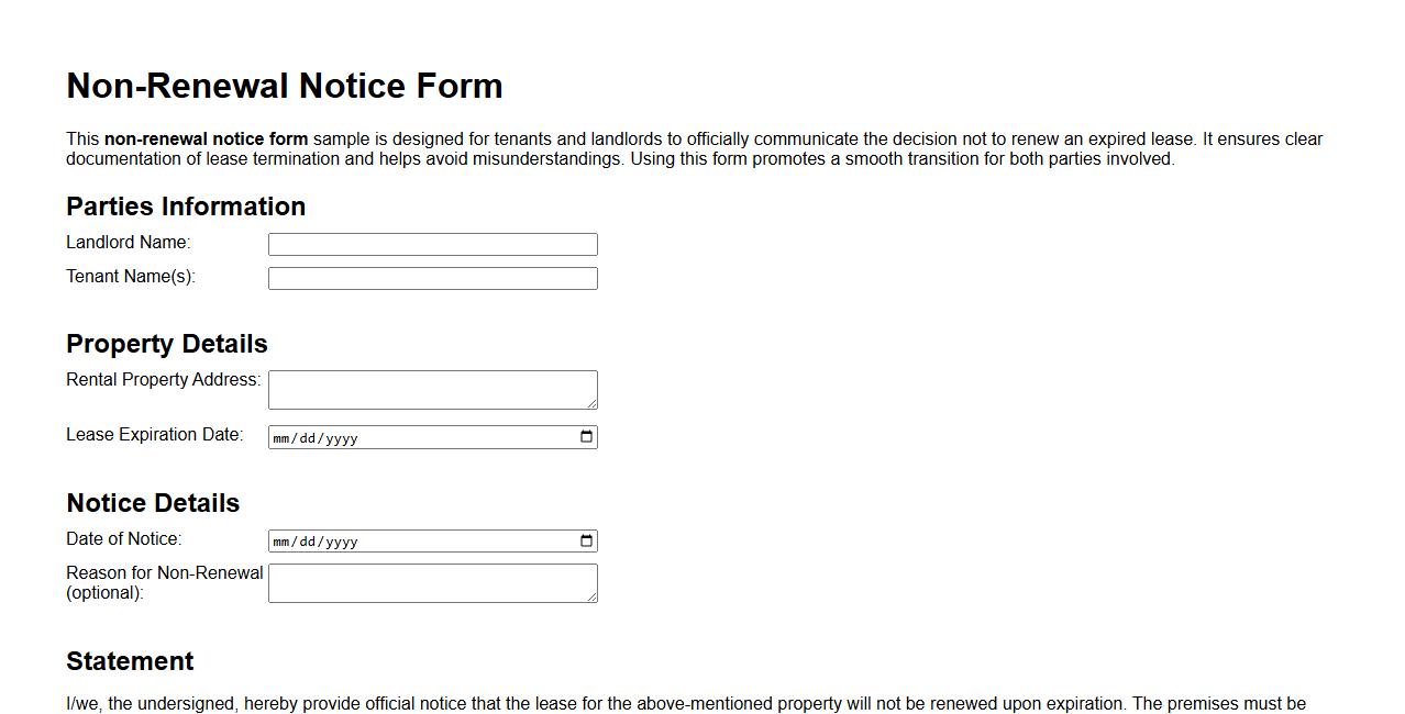 non-renewal notice form sample for expired lease image preview