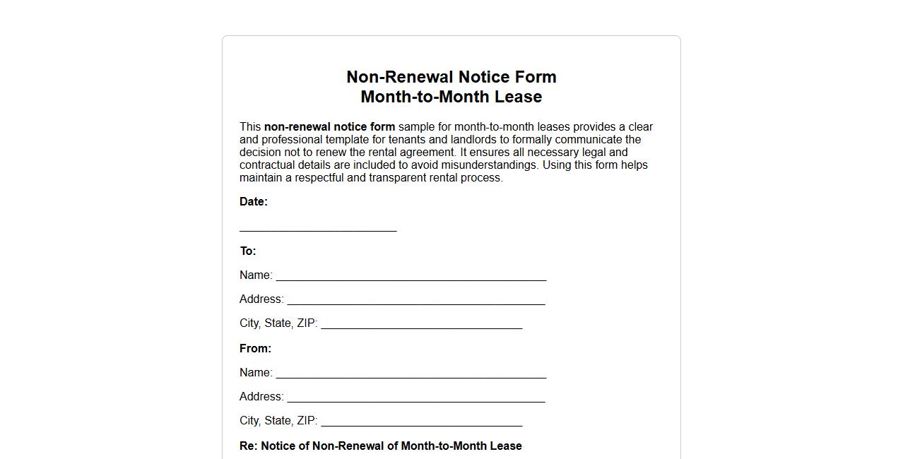 non-renewal notice form sample for month-to-month lease image preview