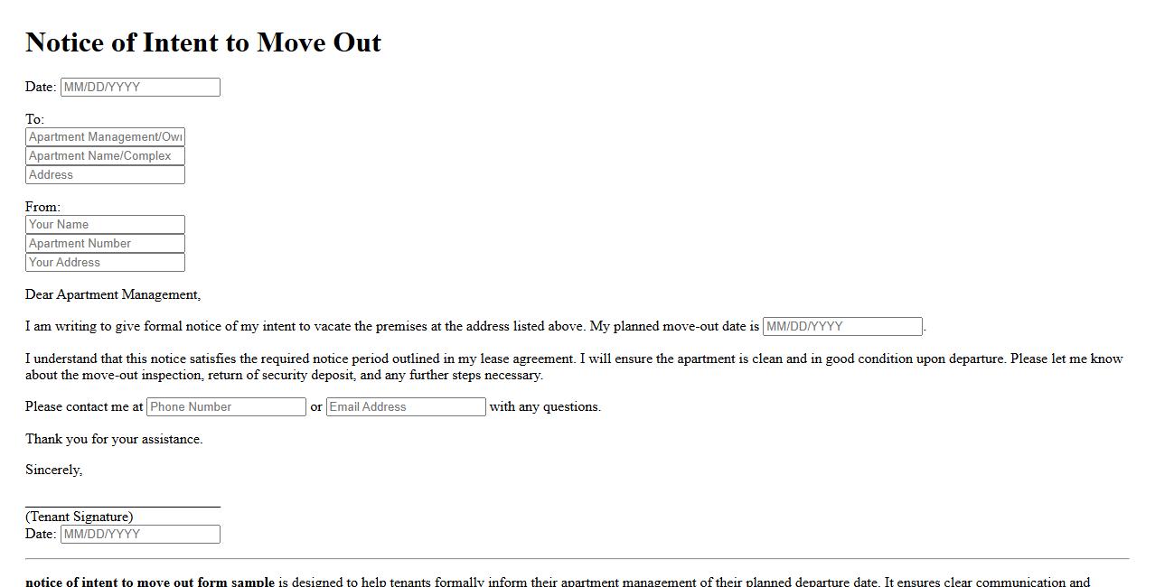 notice of intent to move out form sample for apartment image preview