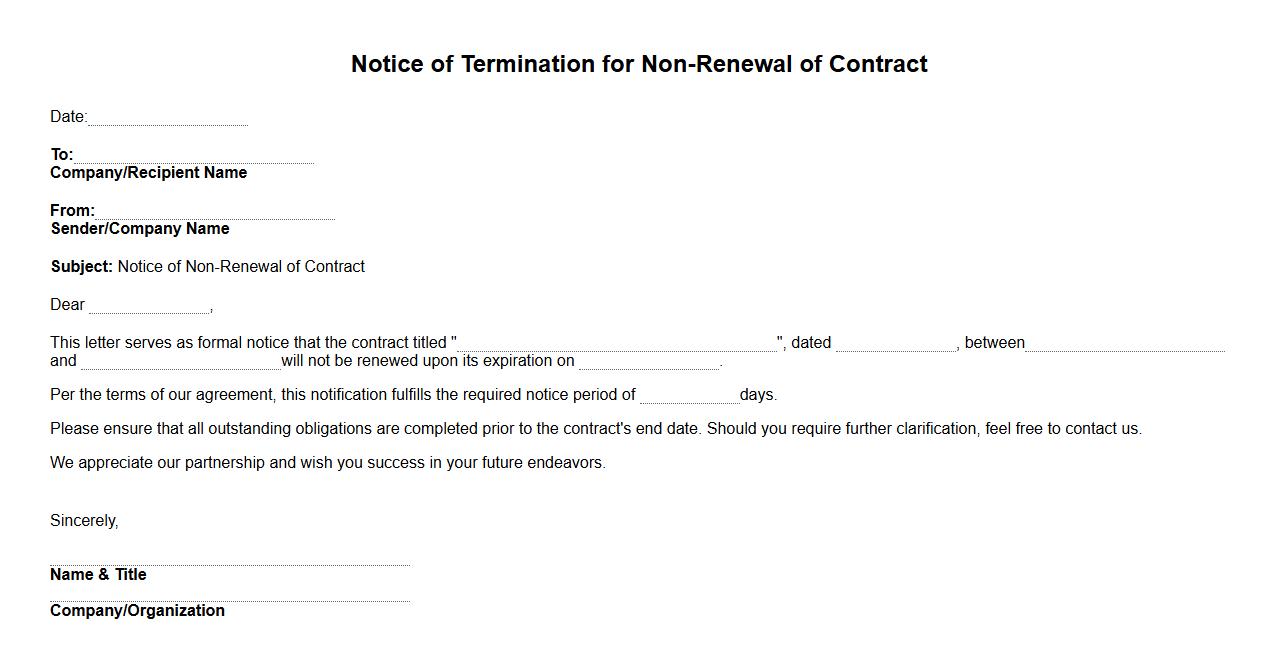 notice of termination form sample for non-renewal of contract image preview