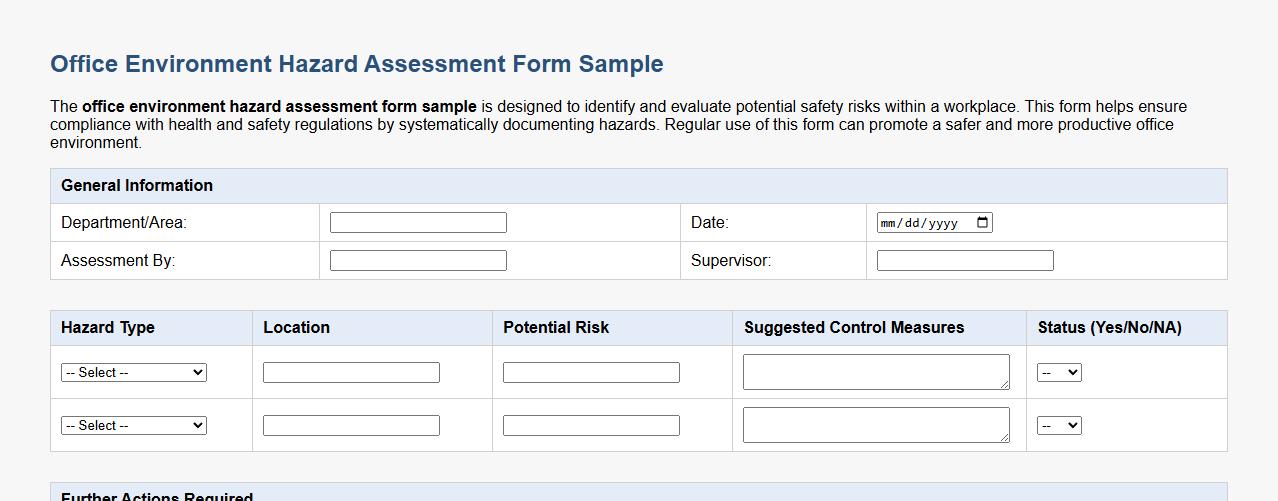 office environment hazard assessment form sample image preview