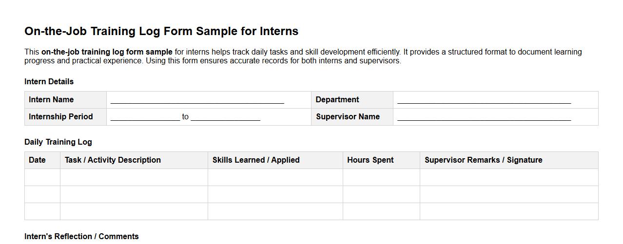 on-the-job training log form sample for interns image preview