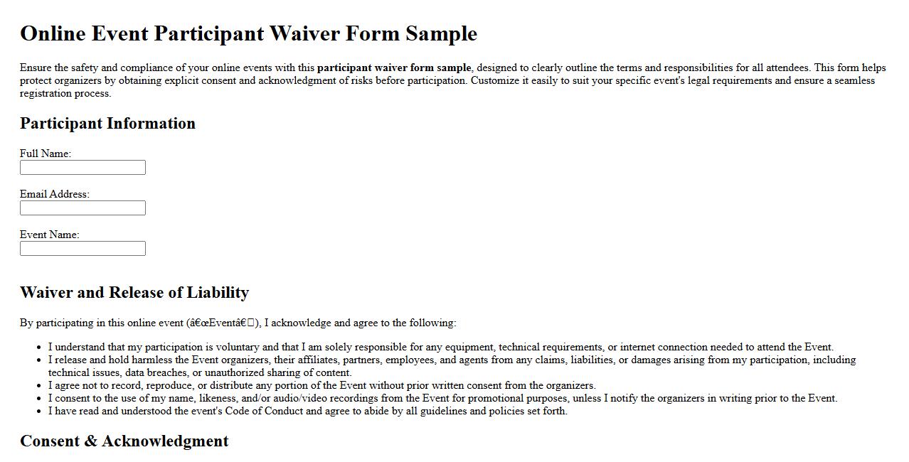 online event participant waiver form sample image preview
