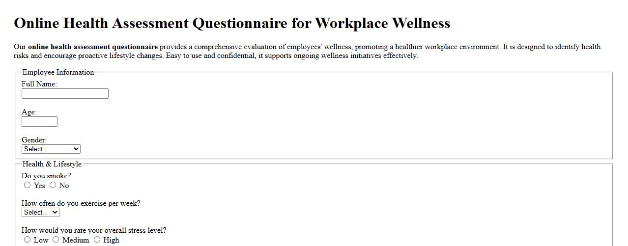 online health assessment questionnaire for workplace wellness image preview
