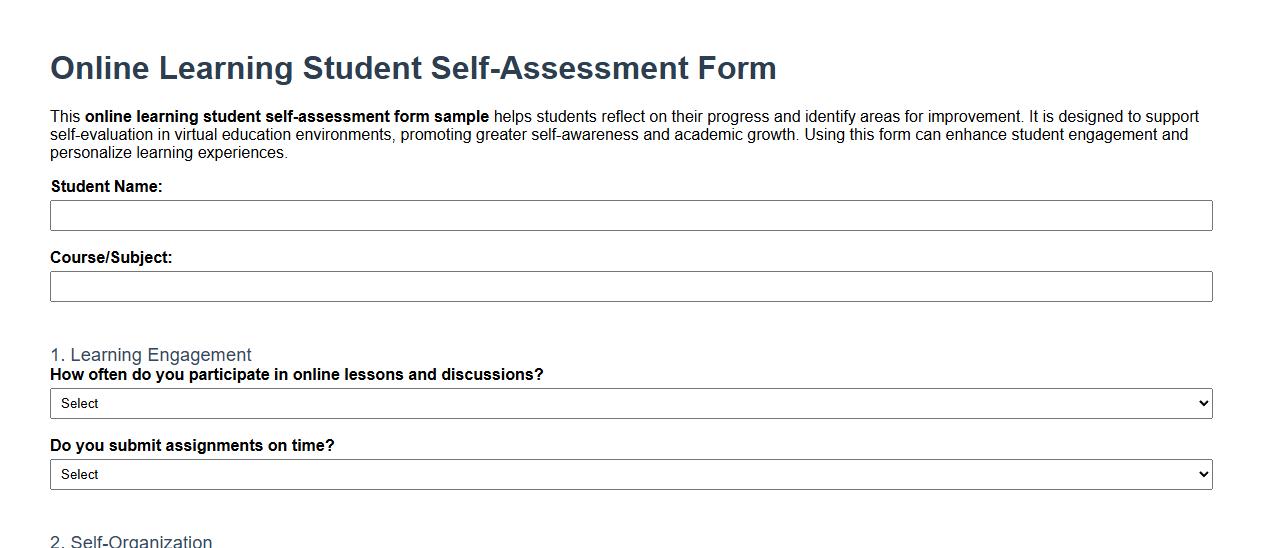 online learning student self-assessment form sample image preview