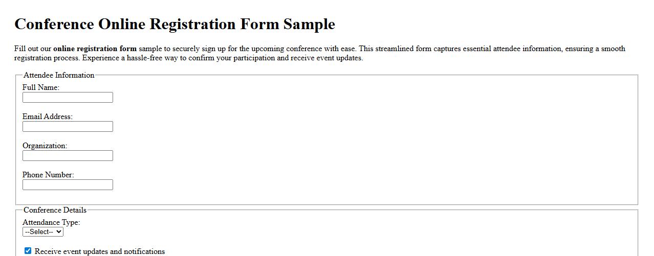 Online registration form sample for conference image preview