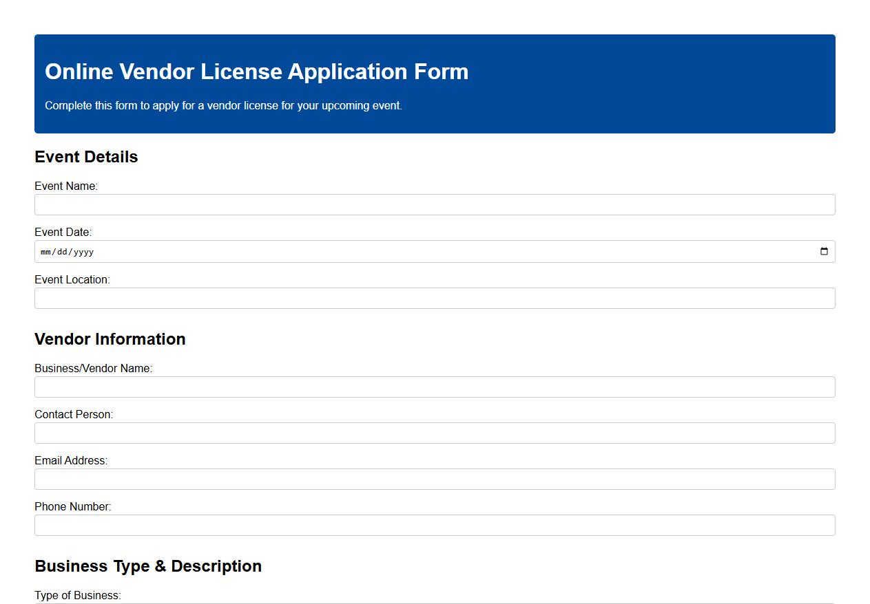 online vendor license application form sample for events image preview