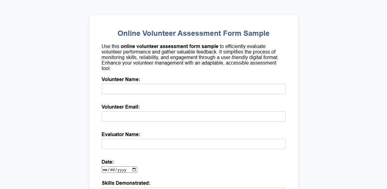 Online volunteer assessment form sample image preview