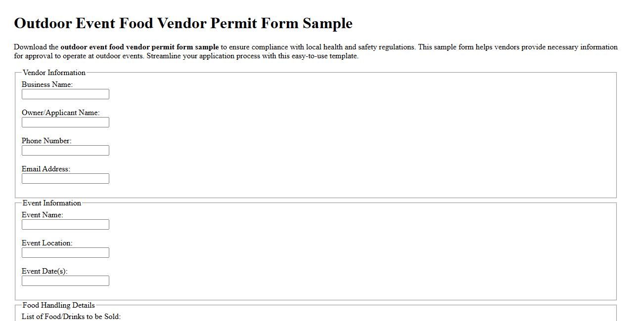 outdoor event food vendor permit form sample image preview