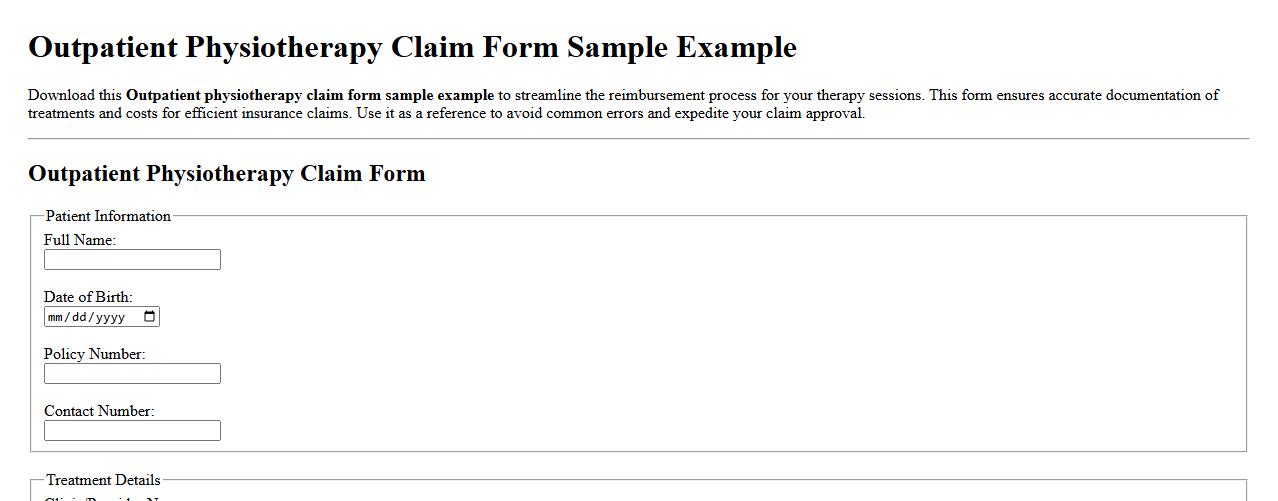 Outpatient physiotherapy claim form sample example image preview