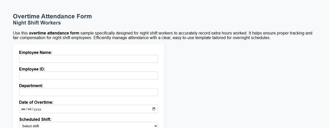 Overtime attendance form sample for night shift workers image preview