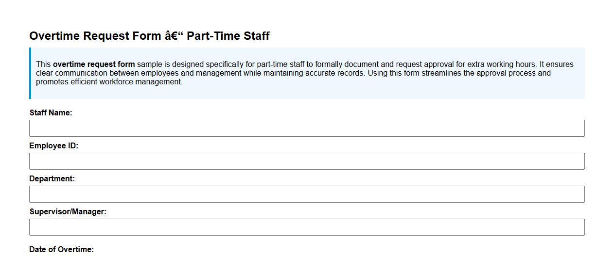 Overtime request form sample for part-time staff image preview