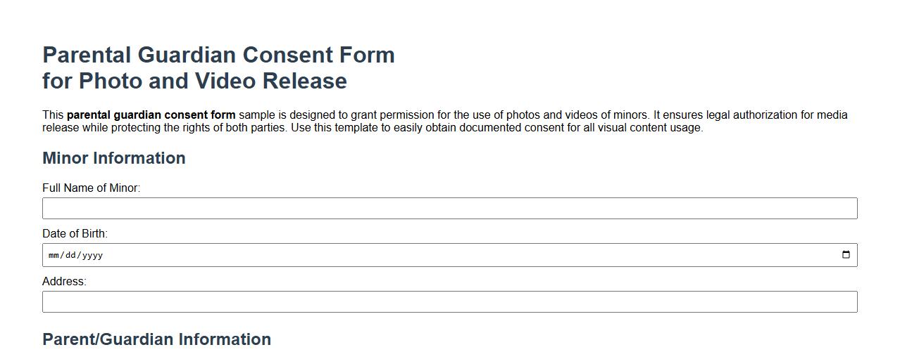 parental guardian consent form sample for photo and video release image preview