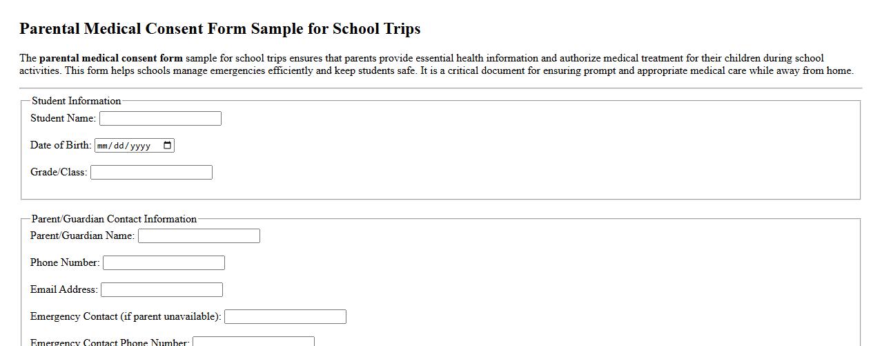 parental medical consent form sample for school trips image preview