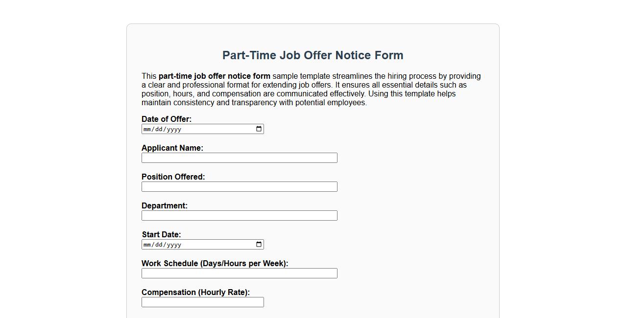 part-time job offer notice form sample template image preview