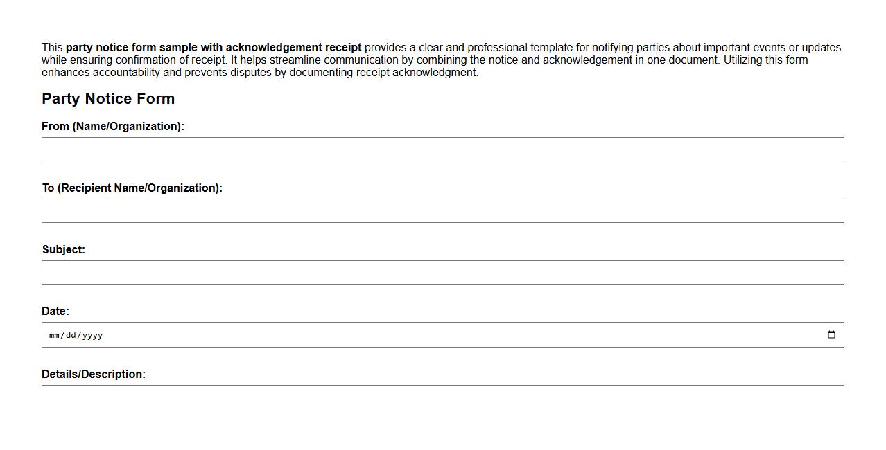 party notice form sample with acknowledgement receipt image preview