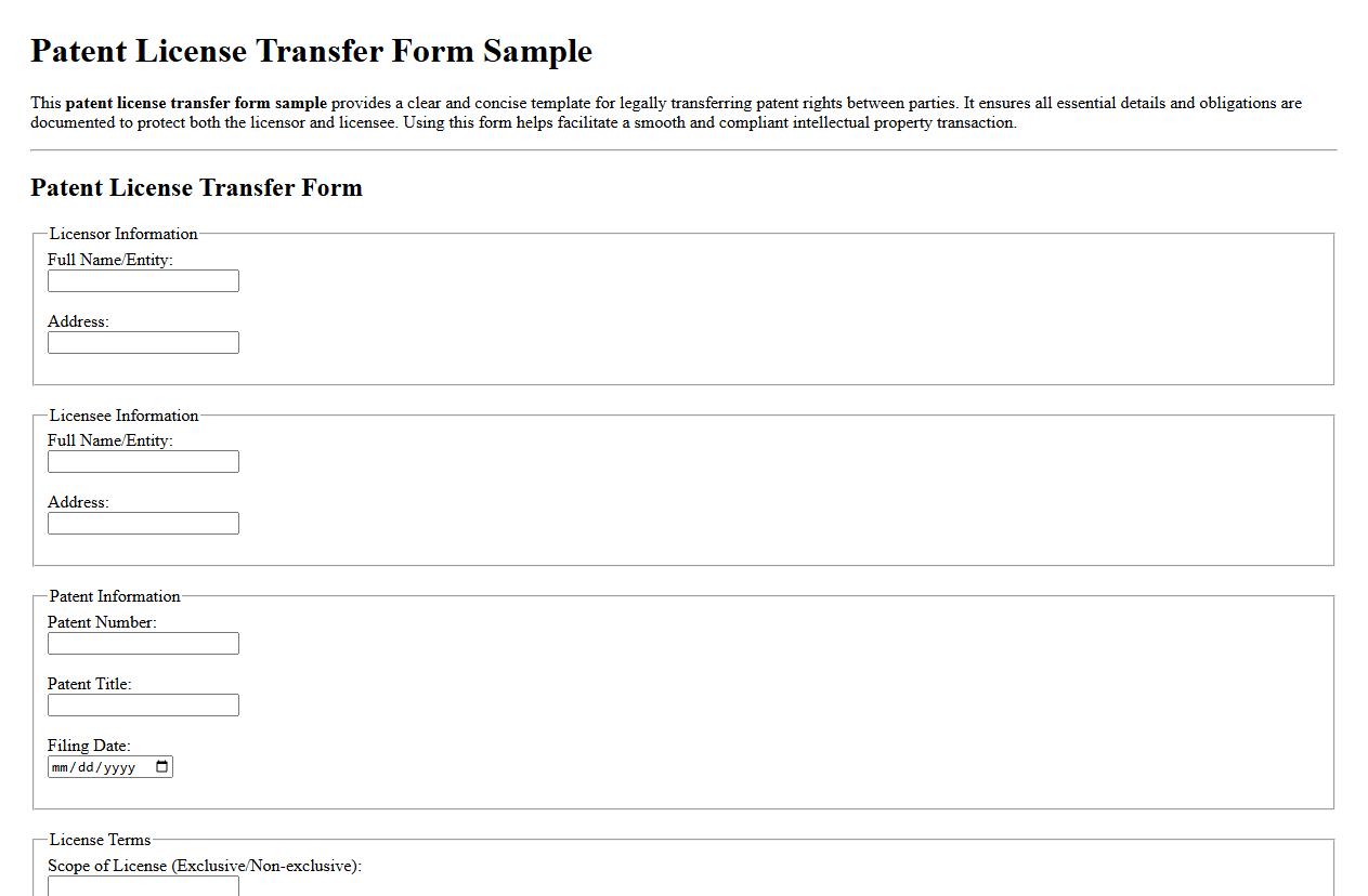 patent license transfer form sample image preview