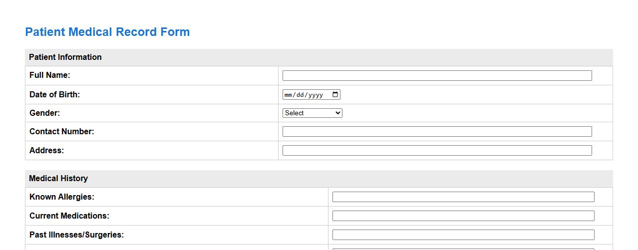 patient medical record form sample for clinics image preview