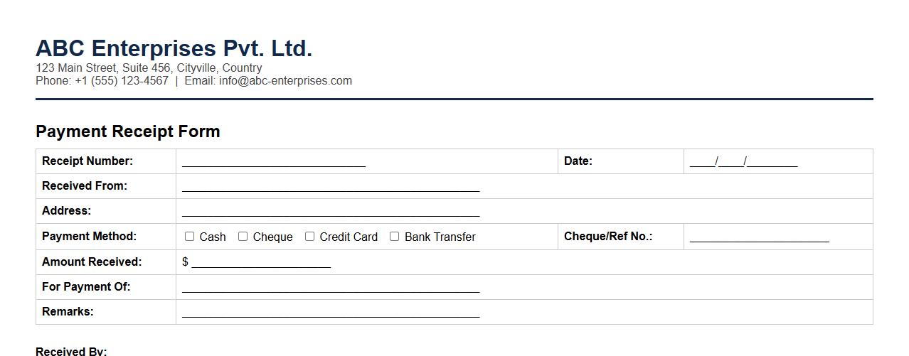 payment receipt form sample with company letterhead image preview