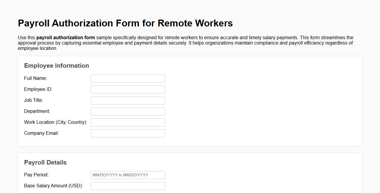 payroll authorization form sample for remote workers image preview