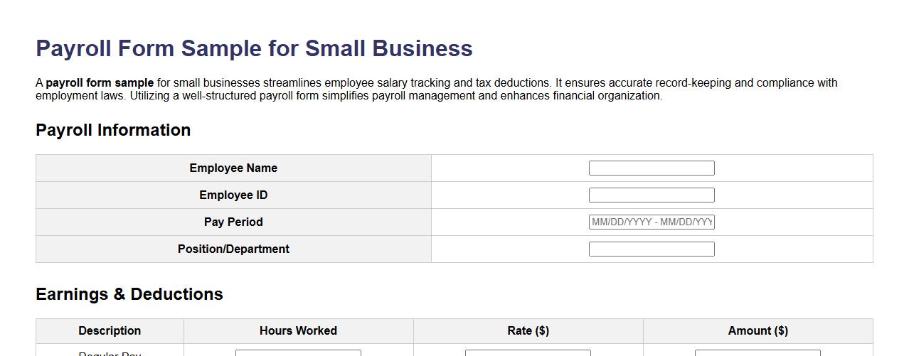 Payroll form sample for small business image preview