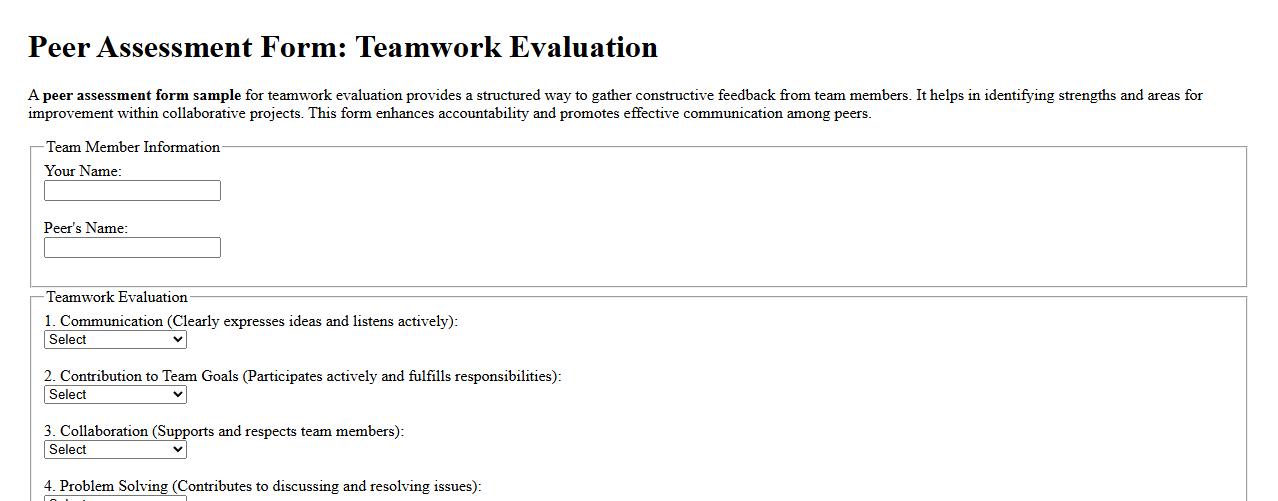 peer assessment form sample for teamwork evaluation image preview