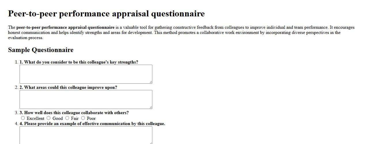 Peer-to-peer performance appraisal questionnaire image preview