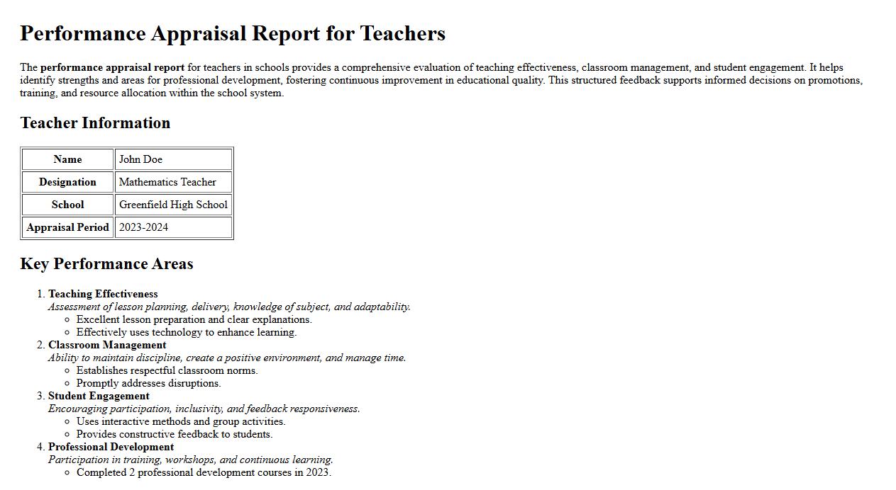 Performance appraisal report for teachers in schools image preview