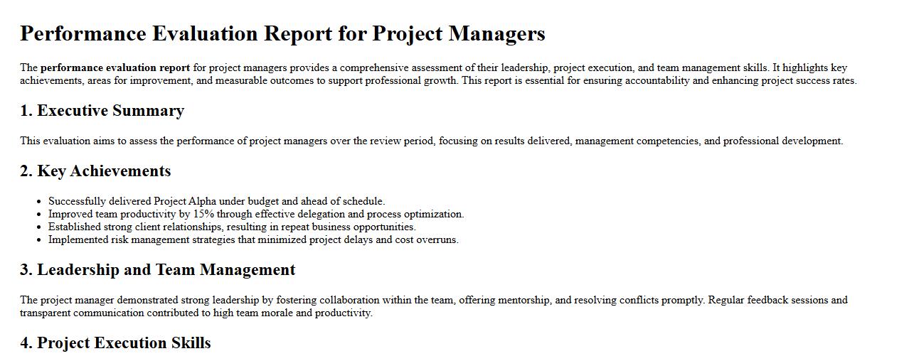 Performance evaluation report for project managers image preview