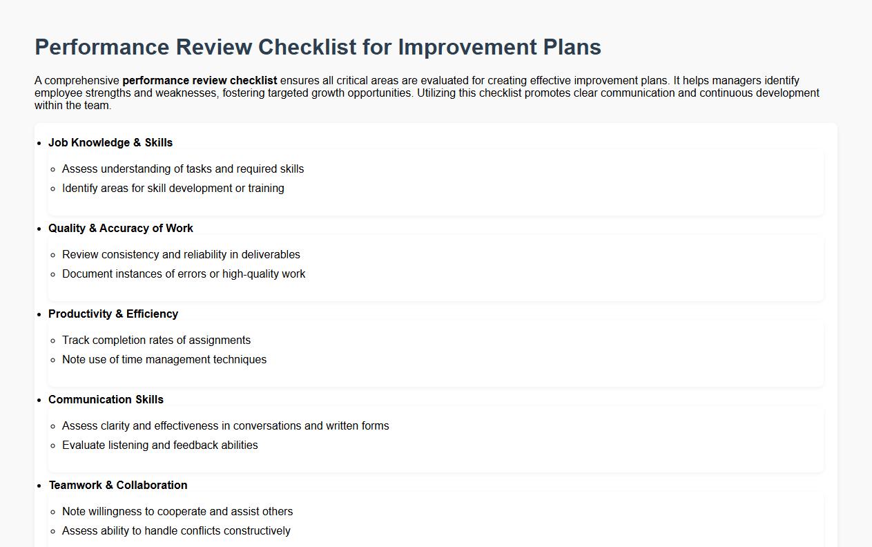 performance review checklist for improvement plans image preview
