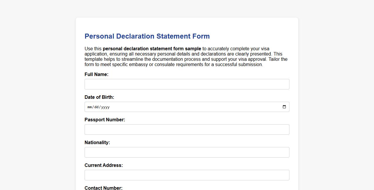 Personal declaration statement form sample for visa application image preview