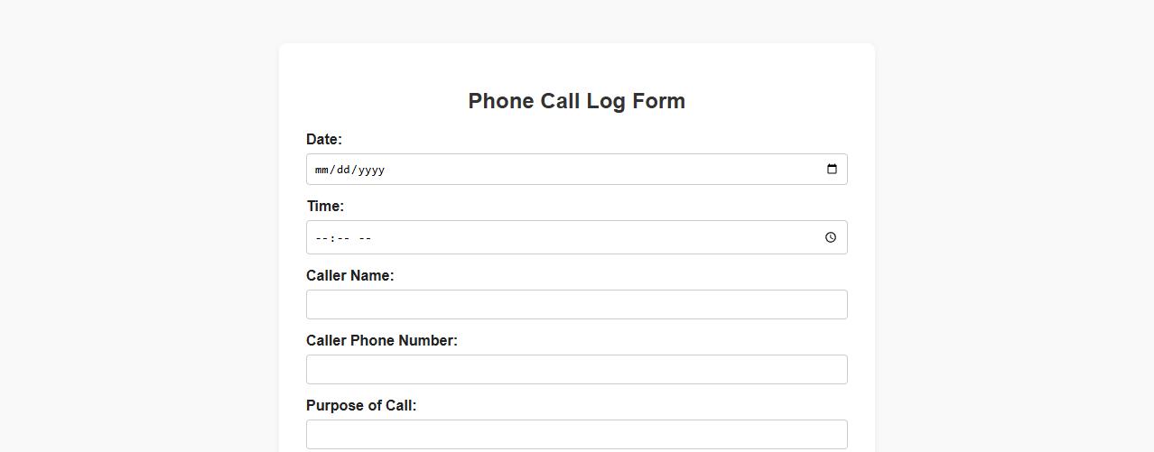 phone call log form sample with comments section image preview