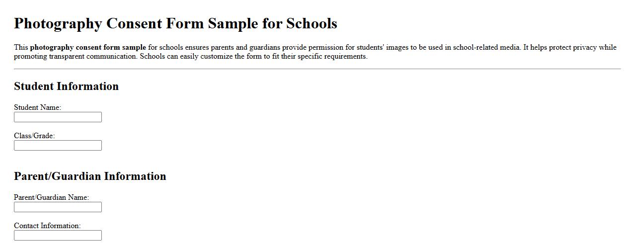 Photography consent form sample for schools image preview