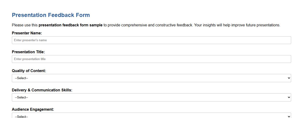 Presentation feedback form sample with detailed comments section image preview