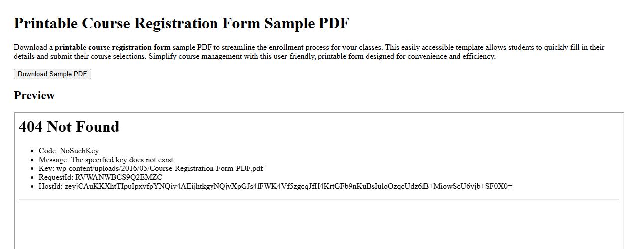 printable course registration form sample PDF image preview