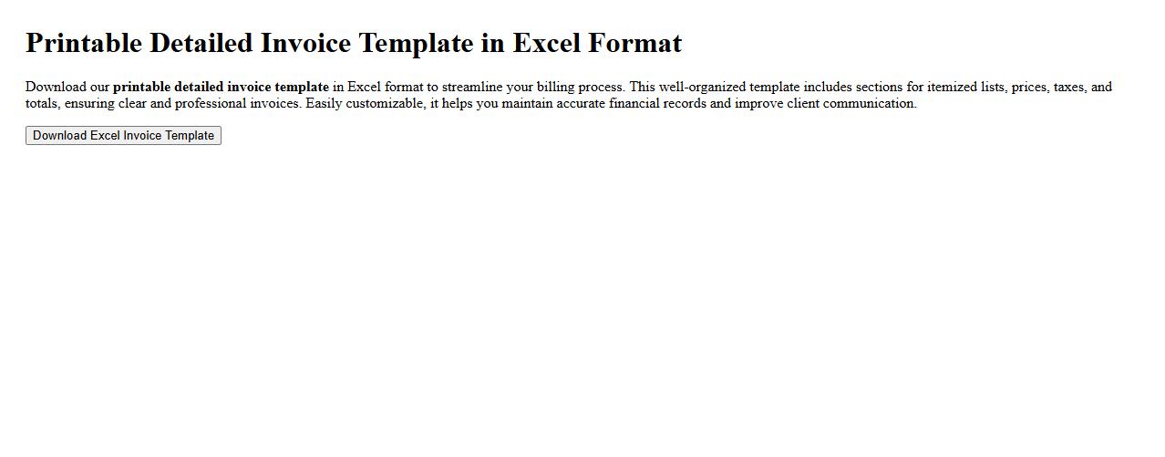Printable detailed invoice template in Excel format image preview