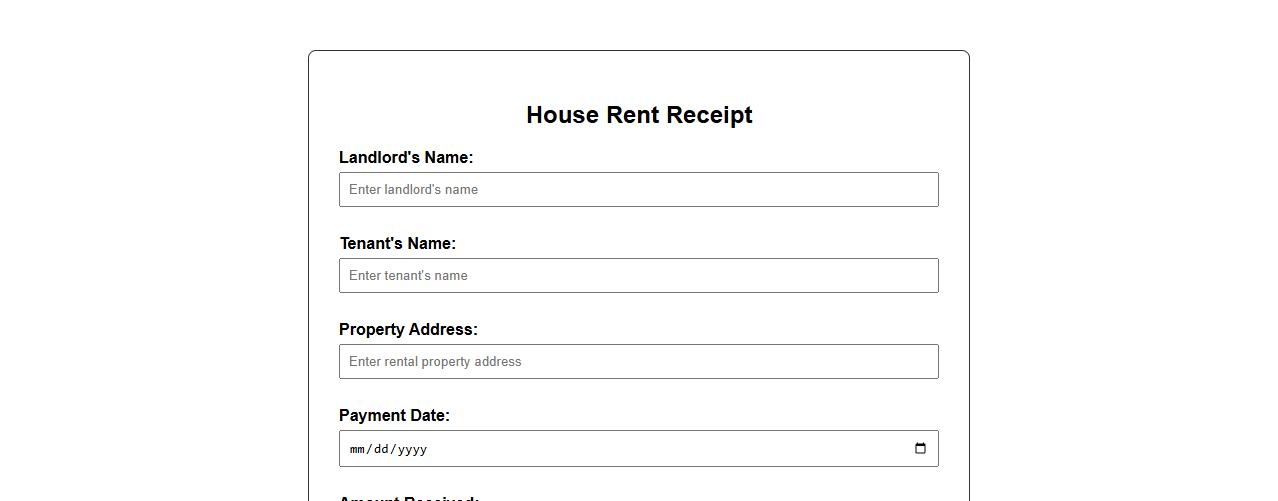 printable house rent receipt form sample image preview