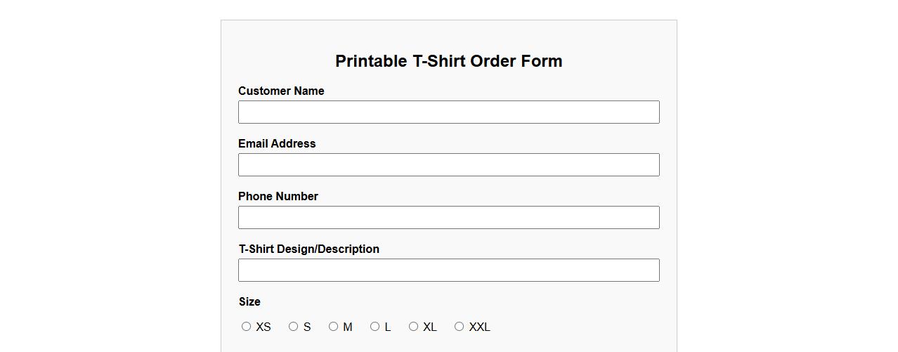 printable t-shirt order form sample with size options image preview