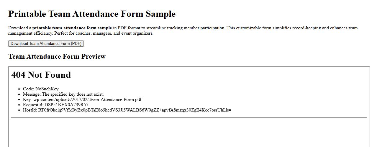 printable team attendance form sample in pdf image preview