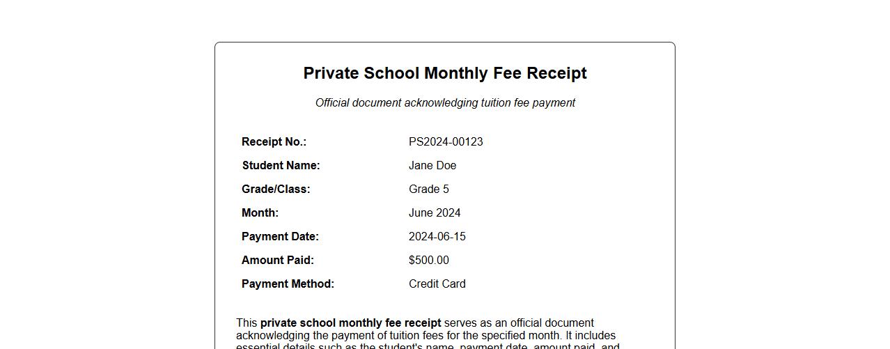 private school monthly fee receipt image preview