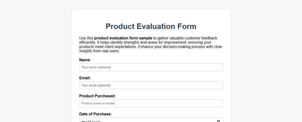 product evaluation form sample for customer feedback image preview