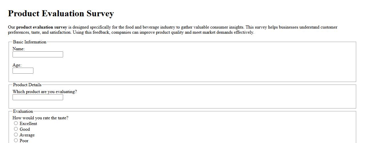 product evaluation survey for food and beverage industry image preview