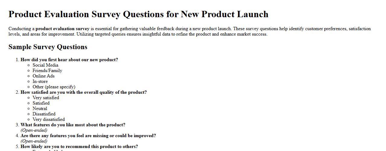 product evaluation survey questions for new product launch image preview