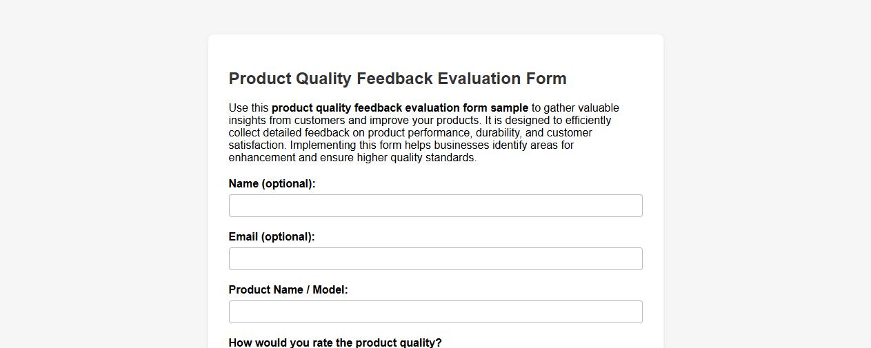 product quality feedback evaluation form sample image preview