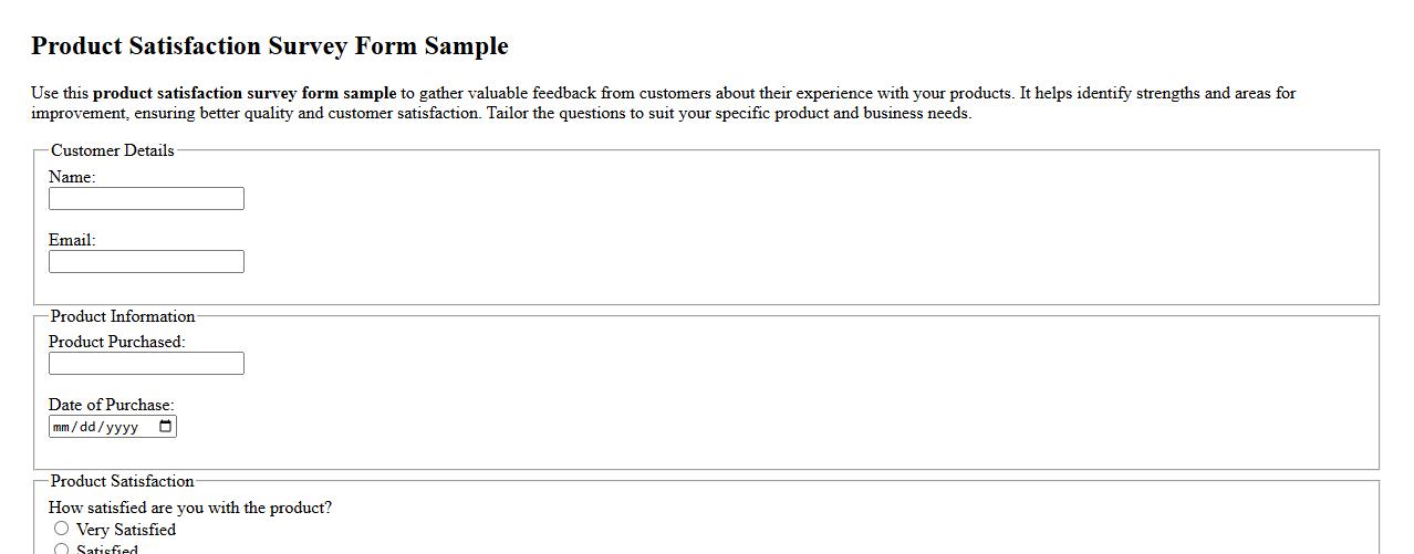 product satisfaction survey form sample image preview