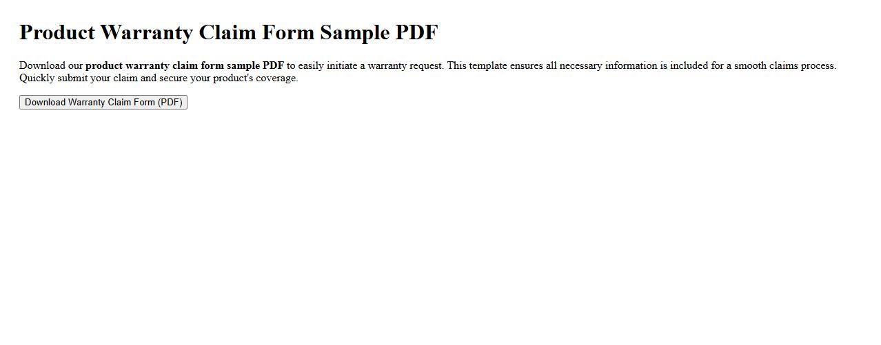 Product warranty claim form sample PDF image preview